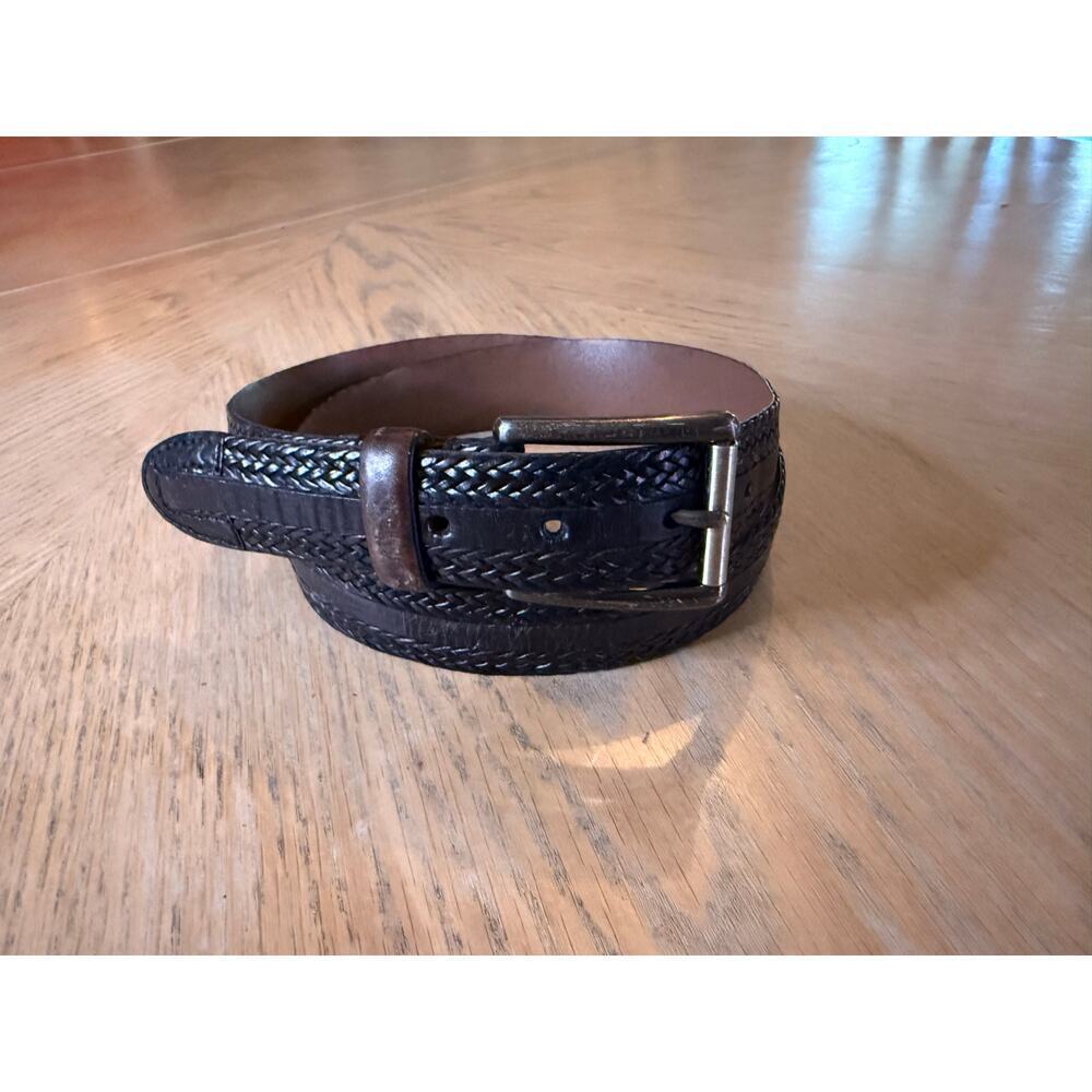 Fossil full grain cowhide brown and black leather belt size 36